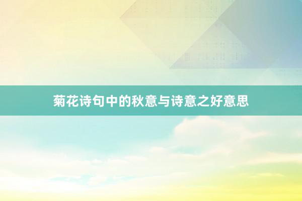 菊花诗句中的秋意与诗意之好意思